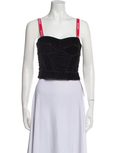 Pre-owned Christian Dada Square Neckline Sleeveless Crop Top In Black