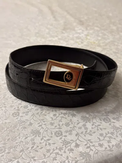 Pre-owned Christian Dior Monsieur X Dior 90's Christian Dior Vintage Old Money Reptile Leather Belt In Black/gold