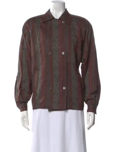 Pre-owned Christian Dior Separates Striped Long Sleeve Blouse In Brown