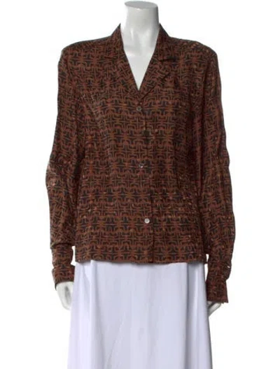 Pre-owned Christian Dior Separates Vintage Silk Button-up Top In Brown