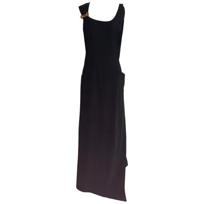 Pre-owned Christian Lacroix 1990s Black Gold Accent Pocket Front Maxi Wrap Dress Gown