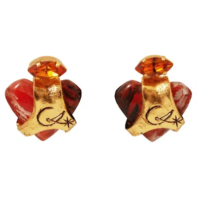 Pre-owned Christian Lacroix 1990s  Gold Heart Clip-on Earrings In Multi