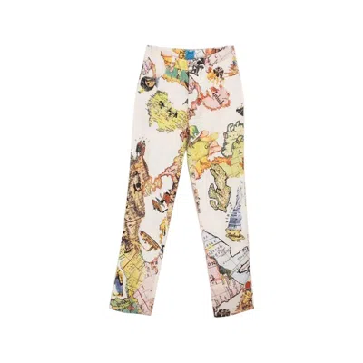 Pre-owned Christian Lacroix 1990s  High Waisted Cotton Pants With Atlas Print In Sand