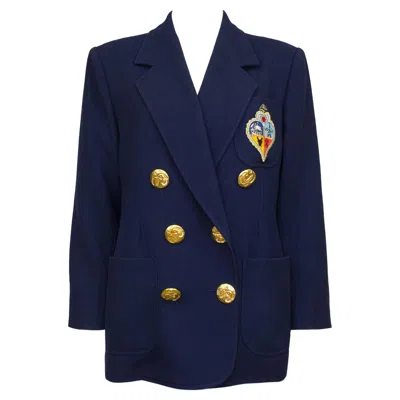 Pre-owned Christian Lacroix 1990s  Navy Blue Double Breasted Blazer With Crest