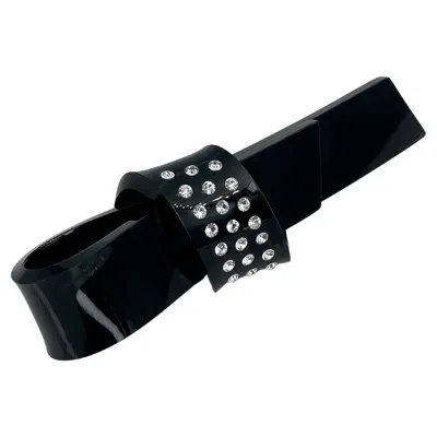 Pre-owned Christian Lacroix 1990s Vintage  Black Lucite Rhinestone Bow Pin Brooch