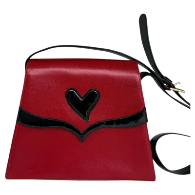 Pre-owned Christian Lacroix 1990s Vintage Leather Shoulder Bag With Signature Heart Appliq In Red