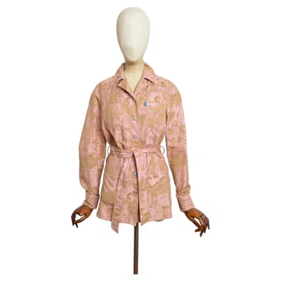 Pre-owned Christian Lacroix 2000�s Christian La Croix Pink & Beige Cow Print Jacquard Shacket - Jacket