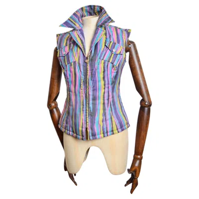 Pre-owned Christian Lacroix 90's Vintage  Fitted Zip Down Sleeveless Corseted Gilet Jacket In Gray