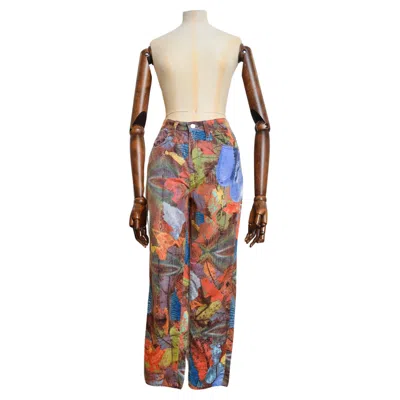 Pre-owned Christian Lacroix 90s Vintage  High Waist Orange Leafy Trippy Velvet Jeans Pants