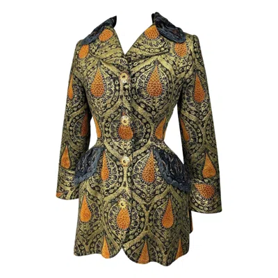 Pre-owned Christian Lacroix A  Couture Frock Coat Golden Printed Jacket Circa 1992 In Black