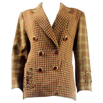 Pre-owned Christian Lacroix A  Plaid Wool Jacket - France Circa 1990 In Brown