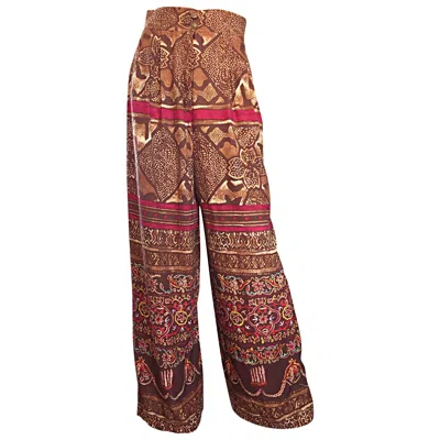 Pre-owned Christian Lacroix Amazing Vintage  1990s High Waisted Ethnic Snake Wide Leg Pants In Brown
