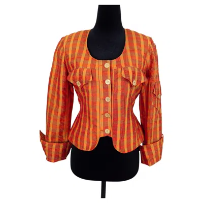 Pre-owned Christian Lacroix Bazar De  Orange Checked Jacket Vintage 1995