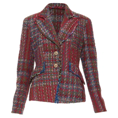 Pre-owned Christian Lacroix Bazar Plaid Tweed Crest Button Blazer In Multi