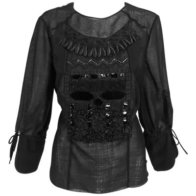 Pre-owned Christian Lacroix Black Silk Organza Embroidered Sequin Appliqued Blouse