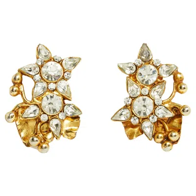 Pre-owned Christian Lacroix Boucles Xl Clips 1990s Golden Flowers Maxi Clip On Earrings In Multi
