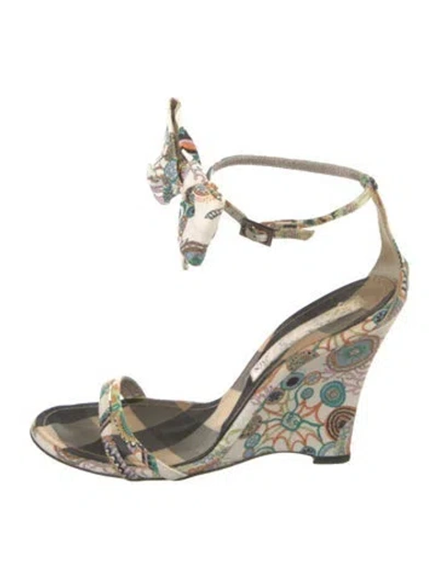 Pre-owned Christian Lacroix Canvas Paisley Print Sandals In Green