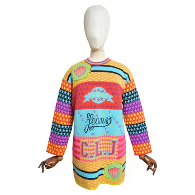 Pre-owned Christian Lacroix Colourful  1990s Loud Rainbow Knit Sweater - Wool Jumper In Sand