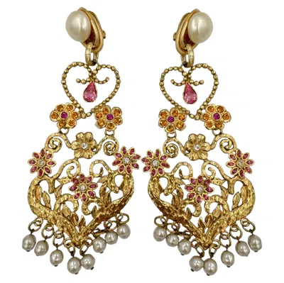Pre-owned Christian Lacroix Couture Runway Heart Clip-on Earrings In Multi