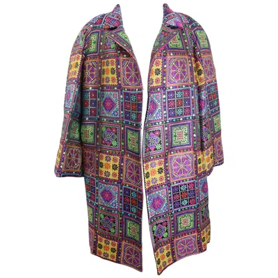 Pre-owned Christian Lacroix Embroidered Multicoloured Floral Prints Clutch Coat In Gray
