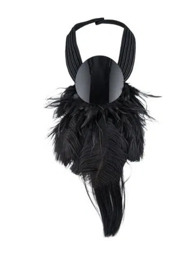 Pre-owned Christian Lacroix Feather Statement Collar Necklace, 23" In Black