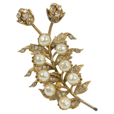 Pre-owned Christian Lacroix Floral Jeweled Brooch With Pearl And Crystal In Multi