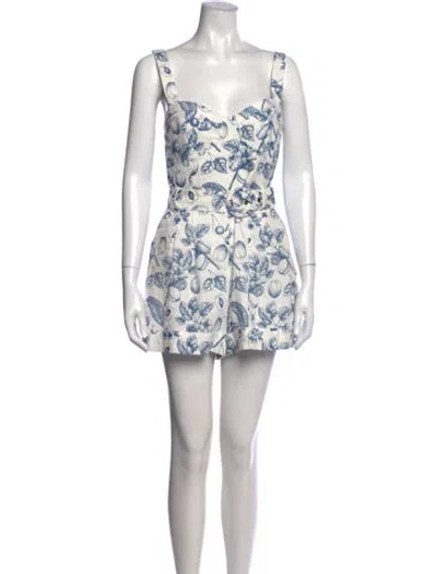 Pre-owned Christian Lacroix Floral Print Square Neckline Romper In White