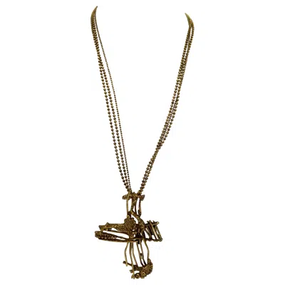 Pre-owned Christian Lacroix Gold Toned Brooch / Necklace In Multi