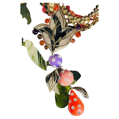 Pre-owned Christian Lacroix Haute Couture Iconic Rare Red Pink Leaf Drop Long Brooch