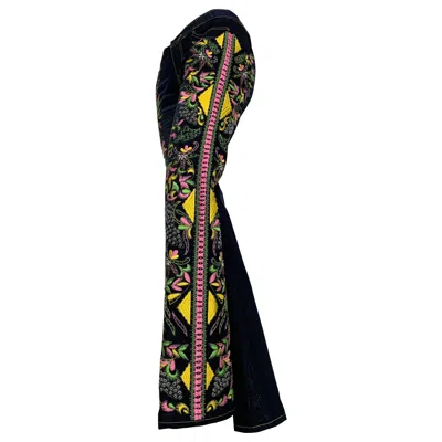 Pre-owned Christian Lacroix Heavily Embroidered & Beaded Bootleg Distressed Denim Jeans In Black