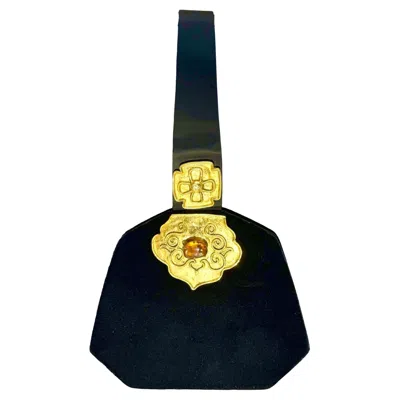 Pre-owned Christian Lacroix Hexagon Black Velvet And Satin Handle Bag