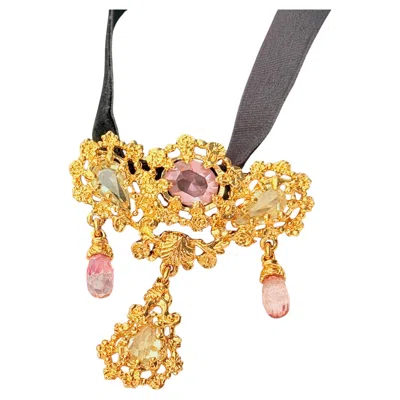 Pre-owned Christian Lacroix Iconic Pink Citrine Iridescent Lava Chandelier Drop Brooch In Red