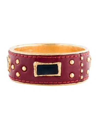 Pre-owned Christian Lacroix Leather & Resin Studded Bangle Bracelet, 7.5" In Multi