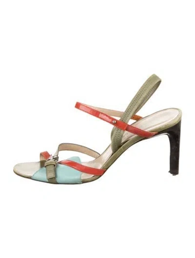 Pre-owned Christian Lacroix Leather Colorblock Pattern Sandals In Green