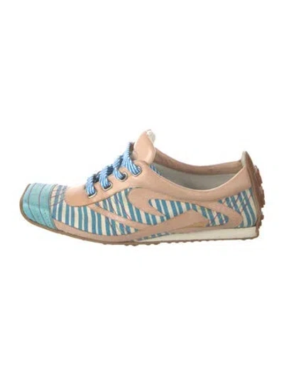 Pre-owned Christian Lacroix Leather Striped Athletic Sneakers In Blue