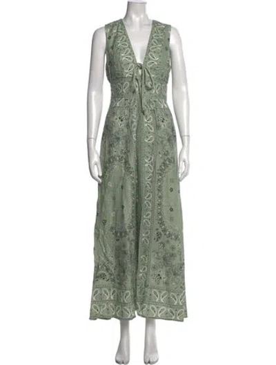 Pre-owned Christian Lacroix Linen Long Dress In Green