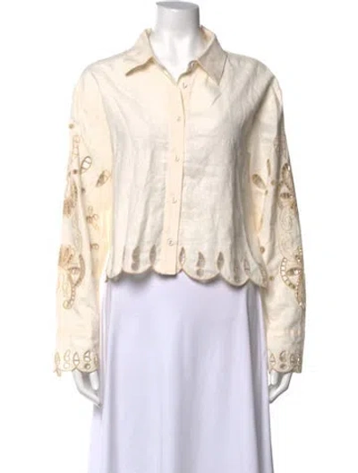 Pre-owned Christian Lacroix Linen Patterned Button-up Top In Neutral