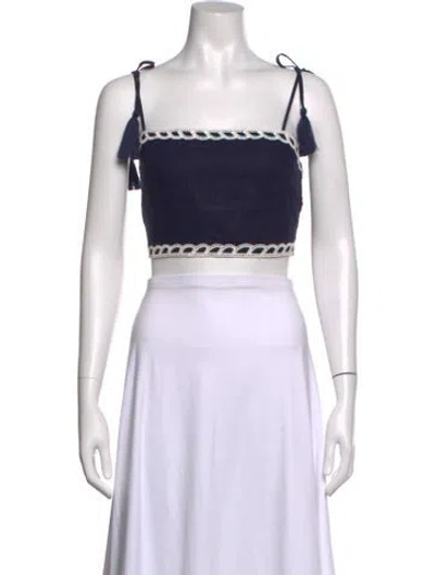 Pre-owned Christian Lacroix Linen Square Neckline Crop Top In Blue