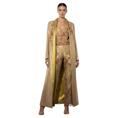 Pre-owned Christian Lacroix Mariée Ensemble Gold Mesh Floral Overlay Bustier Pants Draper In Brown