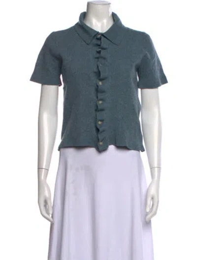Pre-owned Christian Lacroix Merino Wool Short Sleeve Button-up Top In Blue