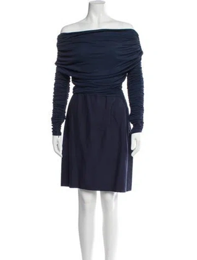 Pre-owned Christian Lacroix Off-the-shoulder Mini Dress In Blue