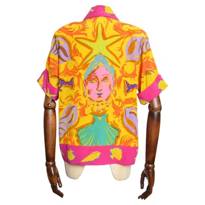 Pre-owned Christian Lacroix Opulent 1990's  Loud Colourful Pure Silk 1990's Open Blouse In Orange