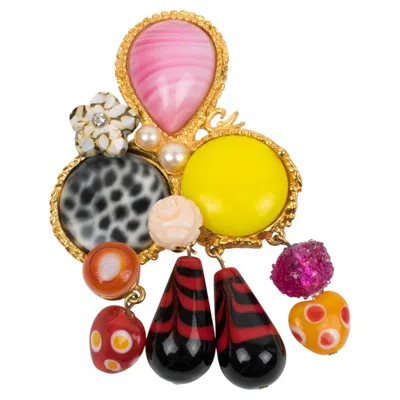 Pre-owned Christian Lacroix Paris Gilded Metal Multicolor Jeweled Brooch