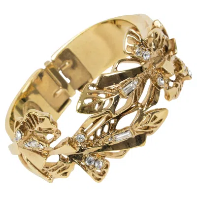 Pre-owned Christian Lacroix Paris Gilt Metal Jeweled Clamper Bracelet Bangle In Multi