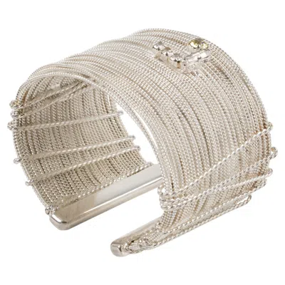Pre-owned Christian Lacroix Paris Silver Plate Jeweled Cuff Bracelet In Multi