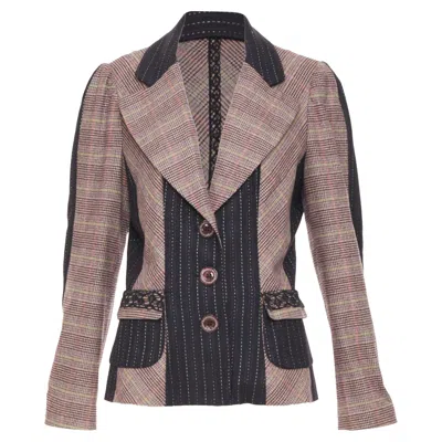Pre-owned Christian Lacroix Patchwork Plaid Pinstripe Blazer Suit In Brown