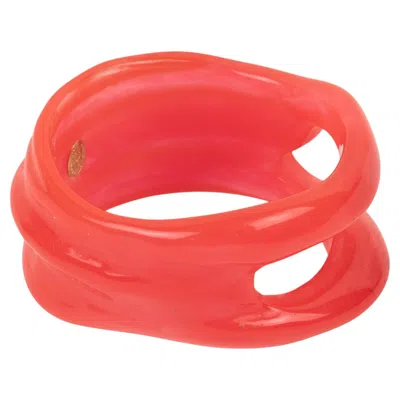 Pre-owned Christian Lacroix Pink-red See-thru Free-form Resin Bracelet Bangle In Multi