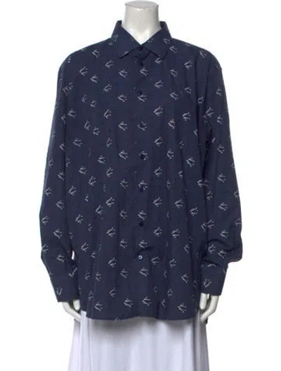 Pre-owned Christian Lacroix Printed Long Sleeve Button-up Top In Blue