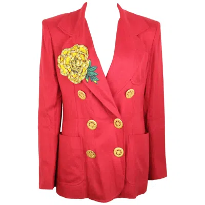 Pre-owned Christian Lacroix Red With Yellow Ruffle Sunflower Double Breasted Blazer