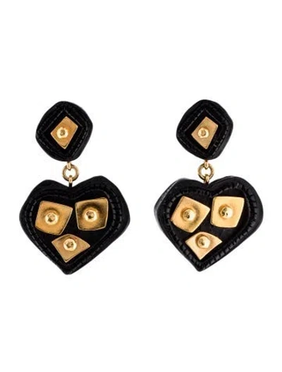 Pre-owned Christian Lacroix Resin Heart Clip-on Earrings In Black
